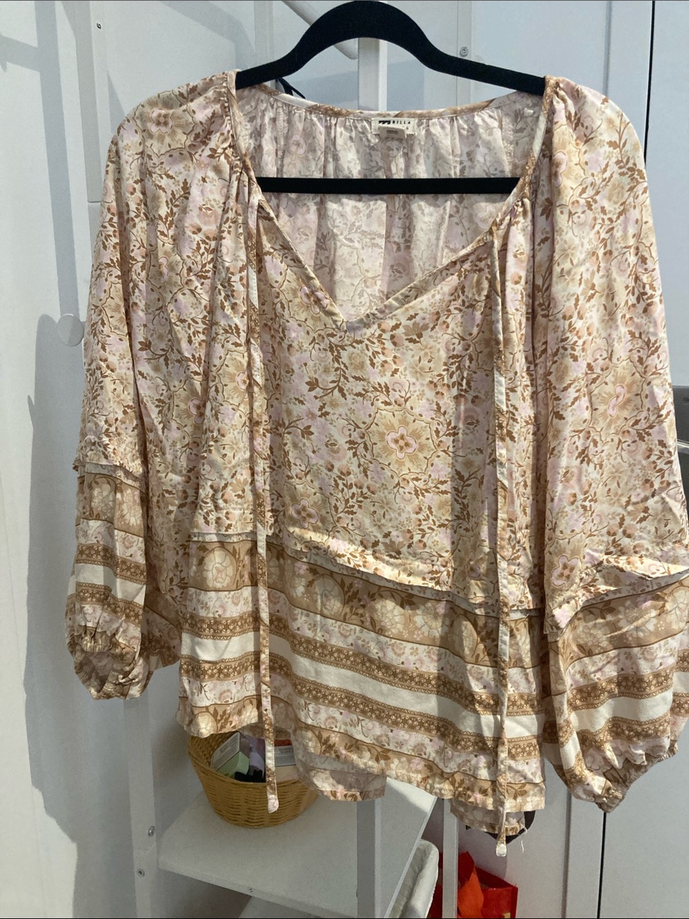 Billabong Pink and Gold Floral Peasant Blouse